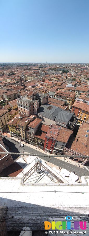 SX19185-9 Panorama view down from Lamberti Tower towards Arena, Verona, Italy